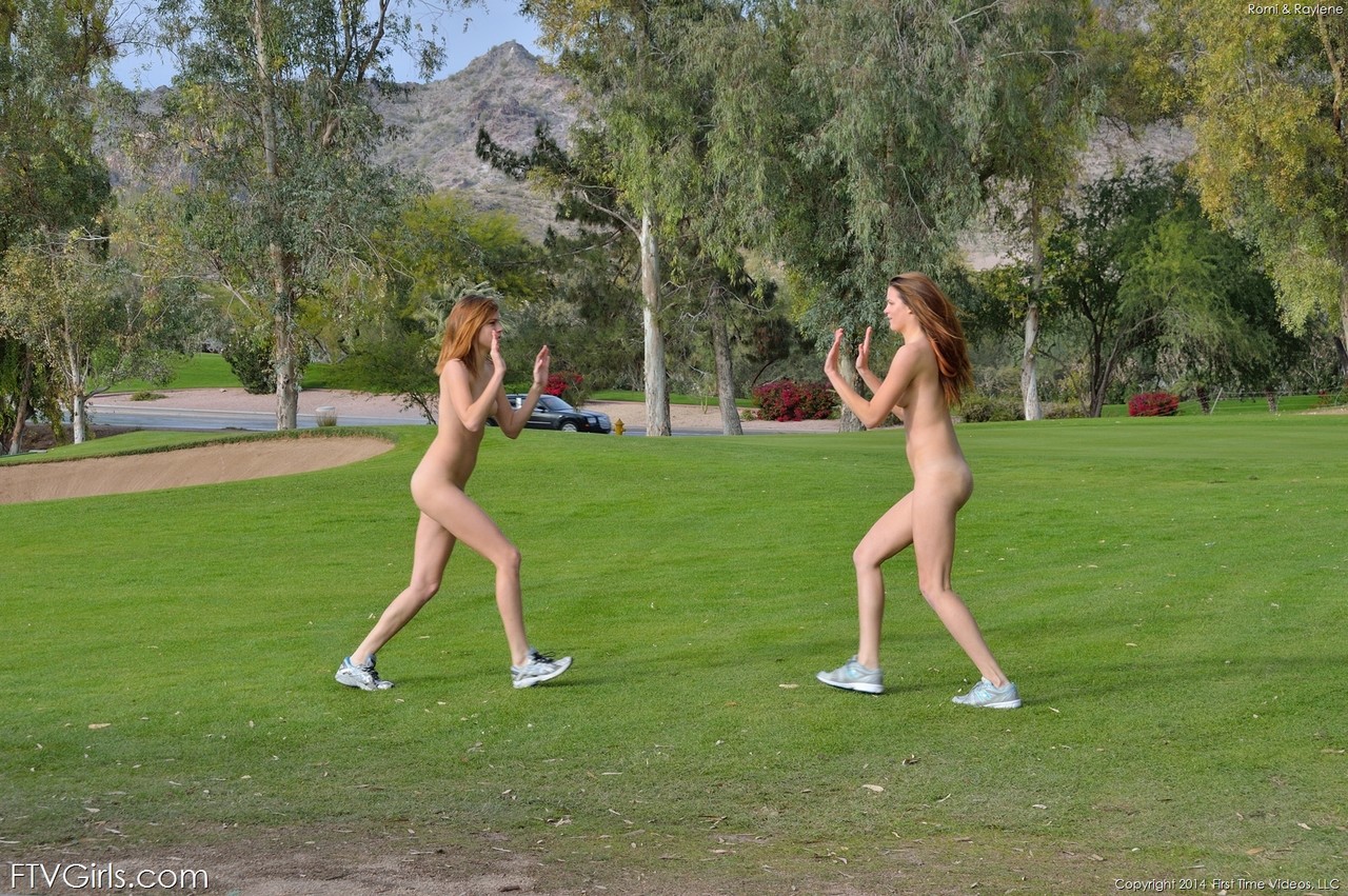 All-natural babes Raylene & Romi pose naked in public & fuck at their place