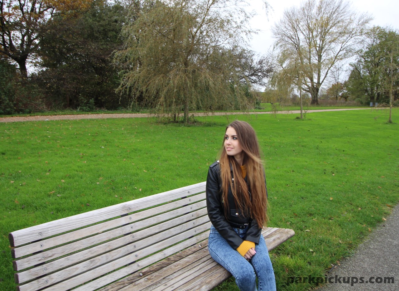 Beautiful teen giving a big dicked stranger an amazing blowjob at the park