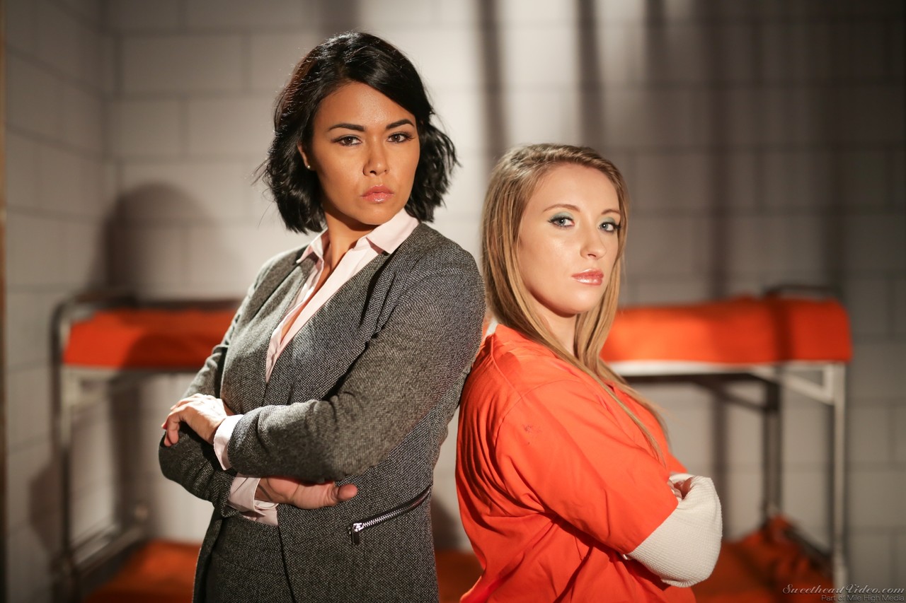 Big ass inmate Harley Jade posing with her sexy female attorney Dana Vespoli