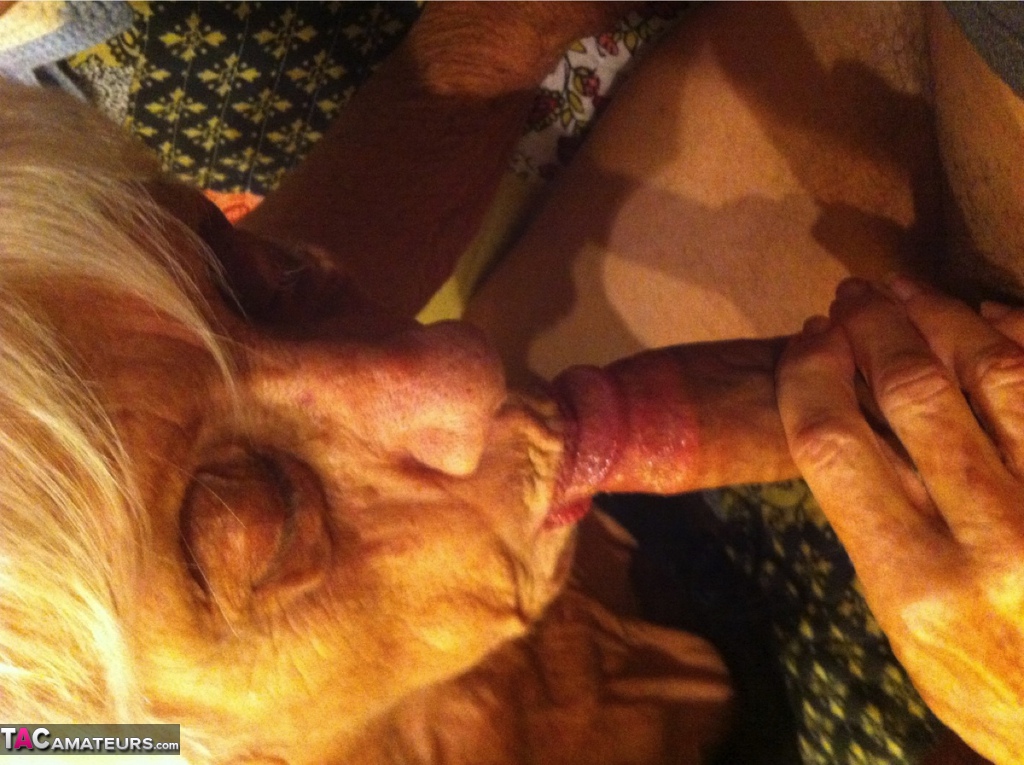 Really old granny shows off her cock sucking skills from a POV perspective