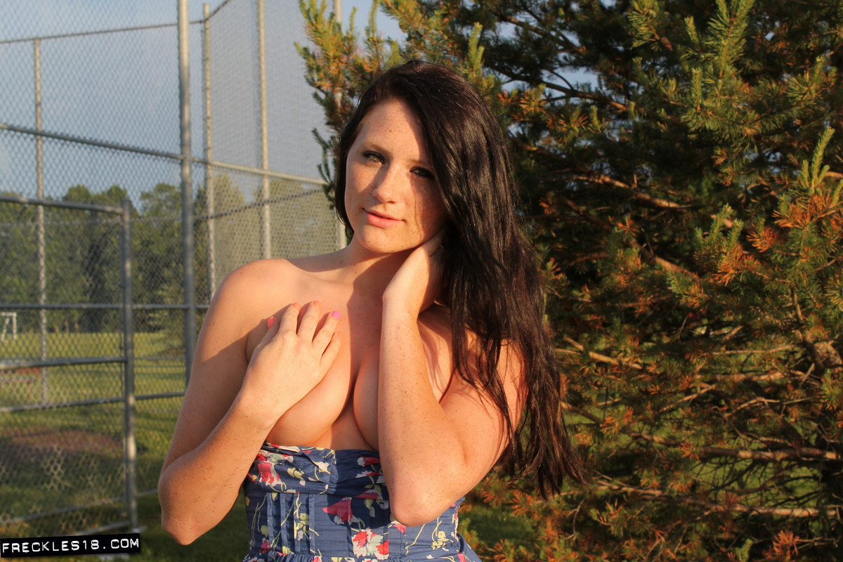 Teen solo girl Freckles 18 exposes her upskirt panties at a ball diamond